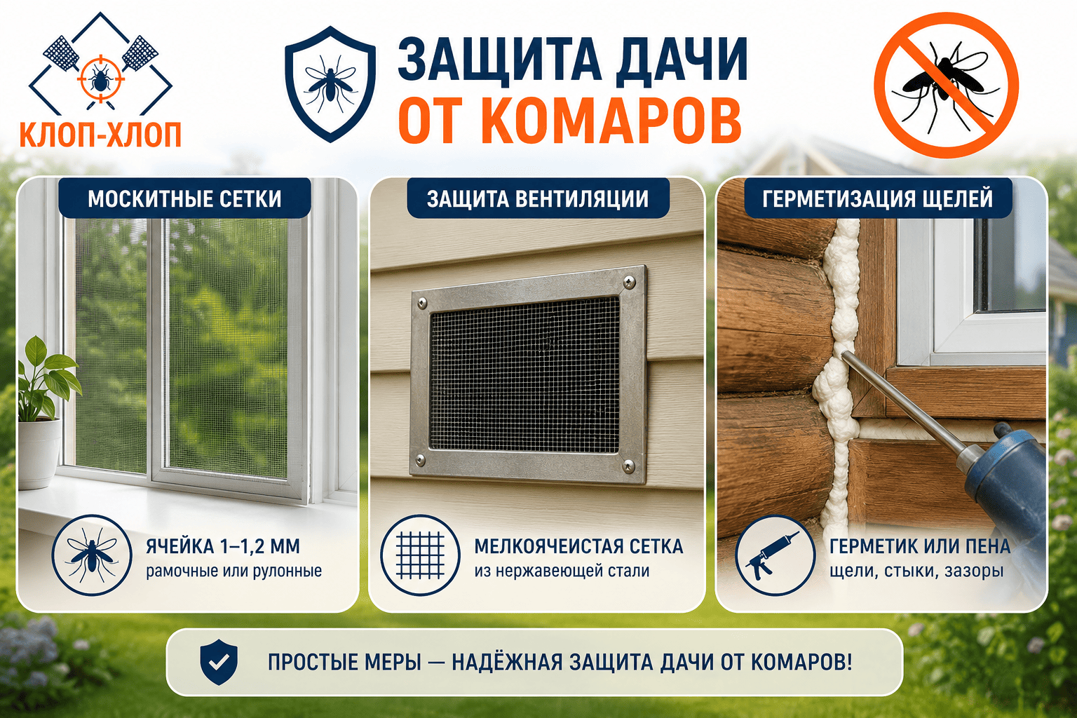 Москитные сетки и герметизация дачного дома